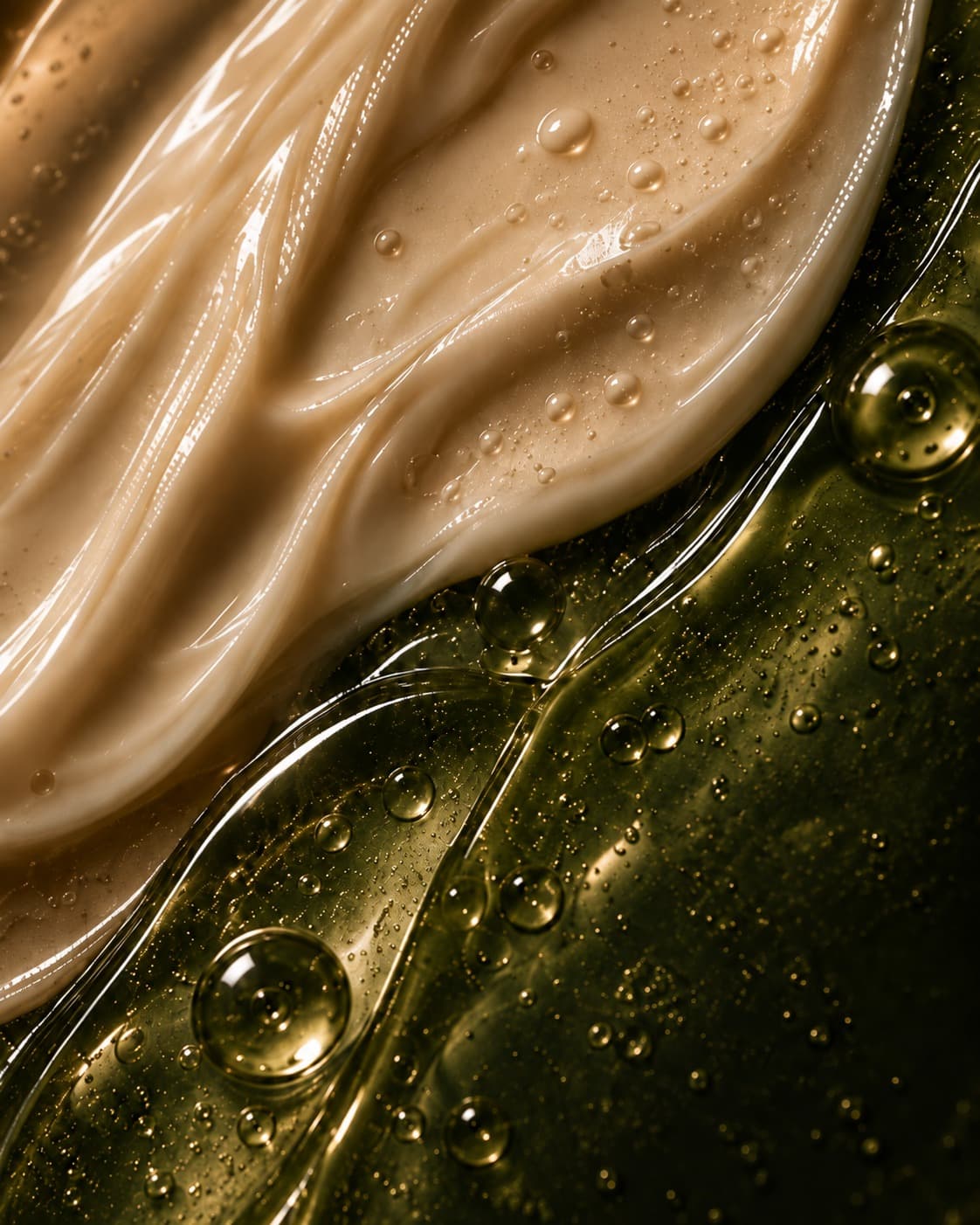 Close-up of a cream and oil serum texture